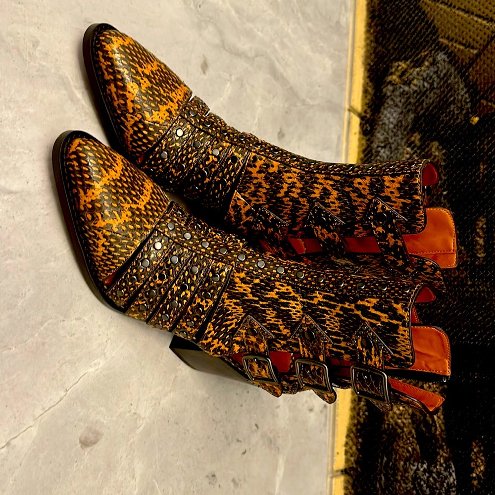 Coach leather leopard print boots